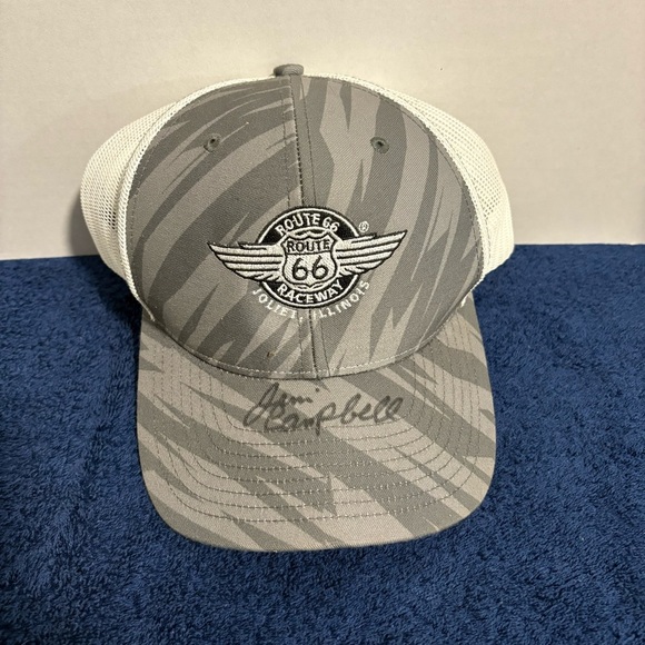 Vtg Route 66 Raceway Joliet NHRA Hat Cap Signed Jim Campbell Snapback Racing - Picture 1 of 6